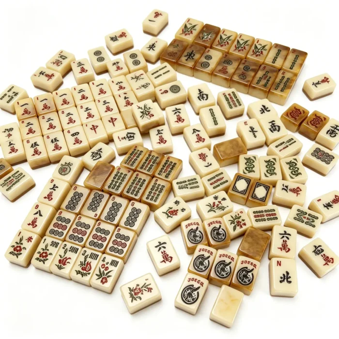 Vintage tortoise shell American Mahjong set with high-gloss amber tiles